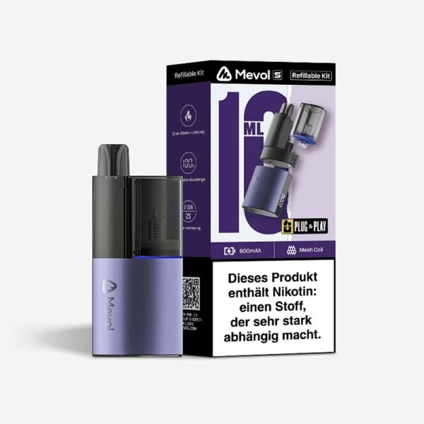 Mevol S Refillable Kit + 0ml Pod - Magenta Nebel